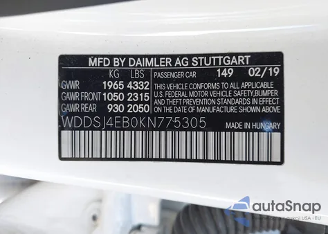 2019 Mercedes-Benz Cla 250 from USA, damaged, VIN WDDSJ4EB0KN775305